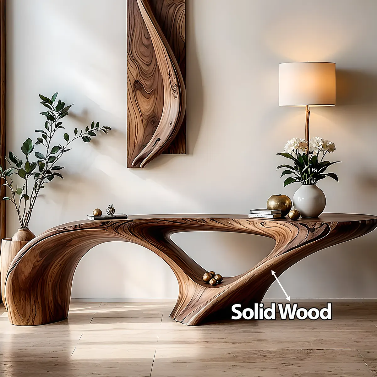 Organic Wave Walnut Console Table – Handcrafted Wood Art - Elitegemse