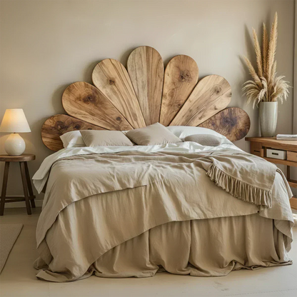 Petal Bloom Solid Wood Headboard – Natural Sculptural Bedroom Accent - Woodenecho