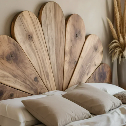 Petal Bloom Solid Wood Headboard – Natural Sculptural Bedroom Accent - Woodenecho