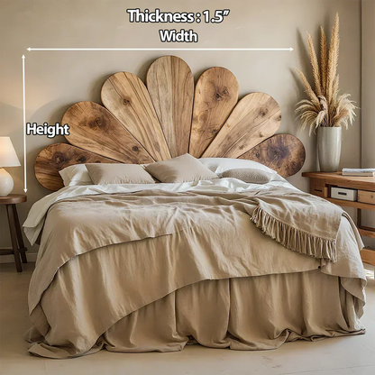 Petal Bloom Solid Wood Headboard – Natural Sculptural Bedroom Accent - Woodenecho