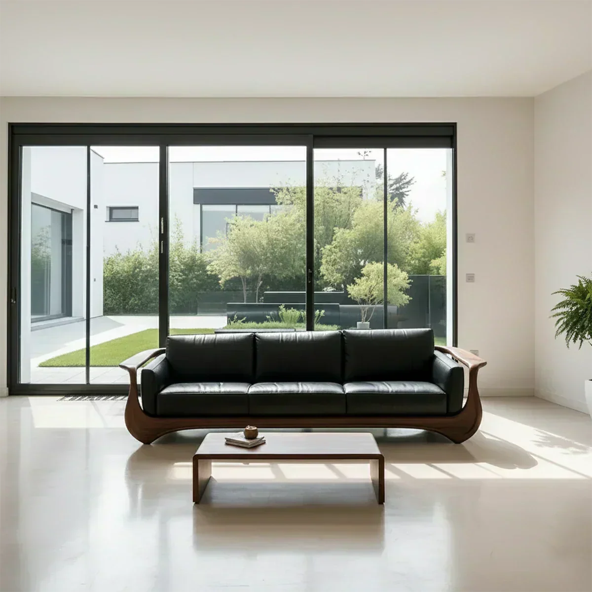 Premium Leather & Natural Solid Wood Sofa – Sculpted Modern Form - Woodenecho
