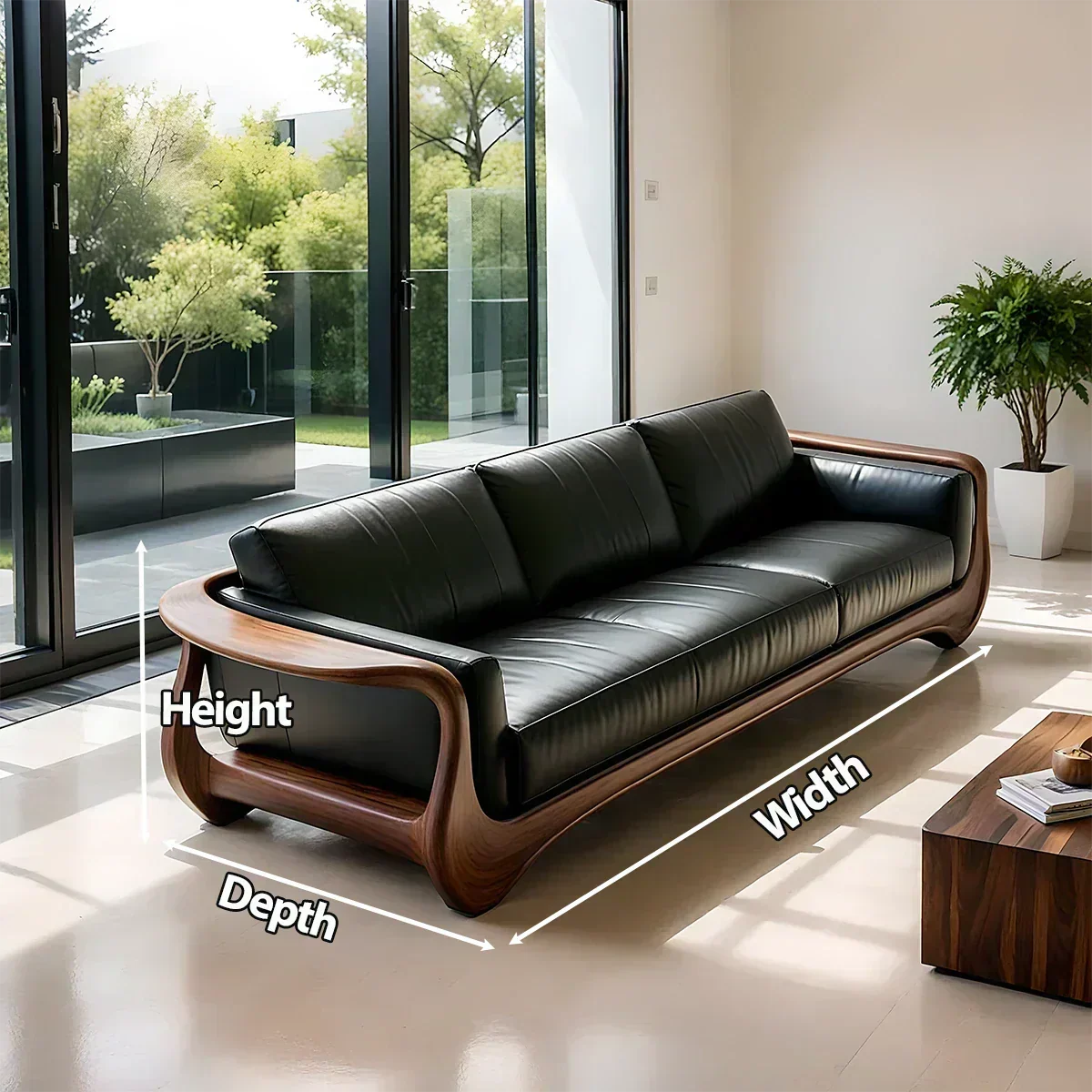 Premium Leather & Natural Solid Wood Sofa – Sculpted Modern Form - Woodenecho