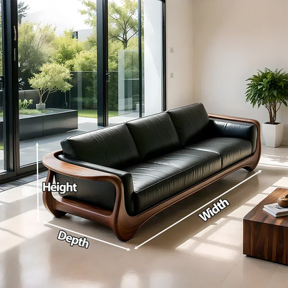 Premium Leather & Natural Solid Wood Sofa – Sculpted Modern Form - Woodenecho