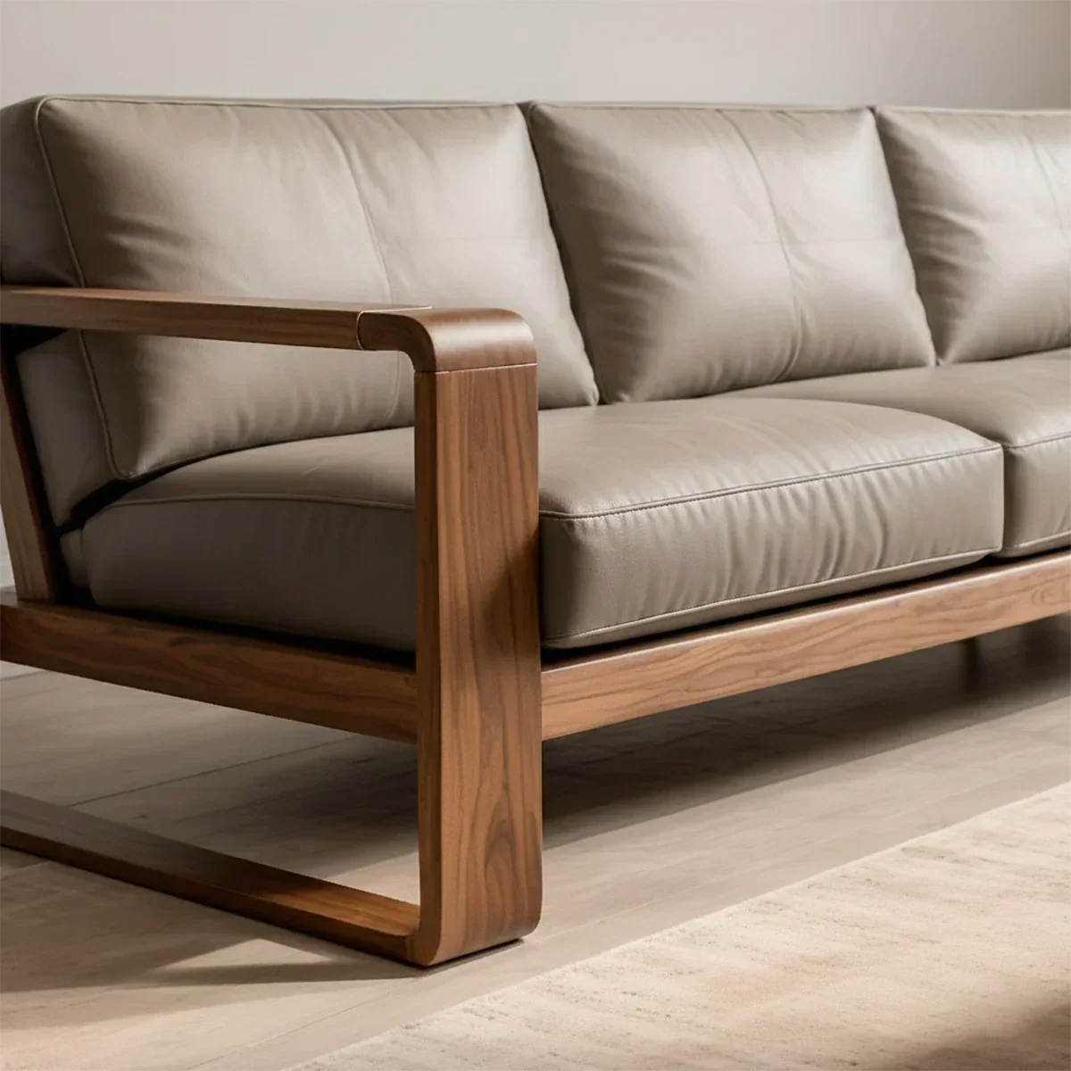 Premium Leather Sofa – Solid Wood Frame, Modern Contemporary Style - Rustirawood 