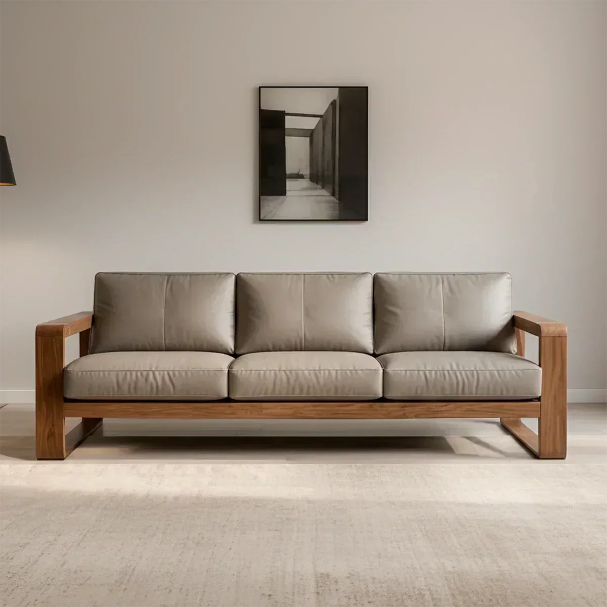 Premium Leather Sofa – Solid Wood Frame, Modern Contemporary Style - Woodenecho