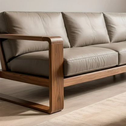 Premium Leather Sofa – Solid Wood Frame, Modern Contemporary Style - Woodenecho