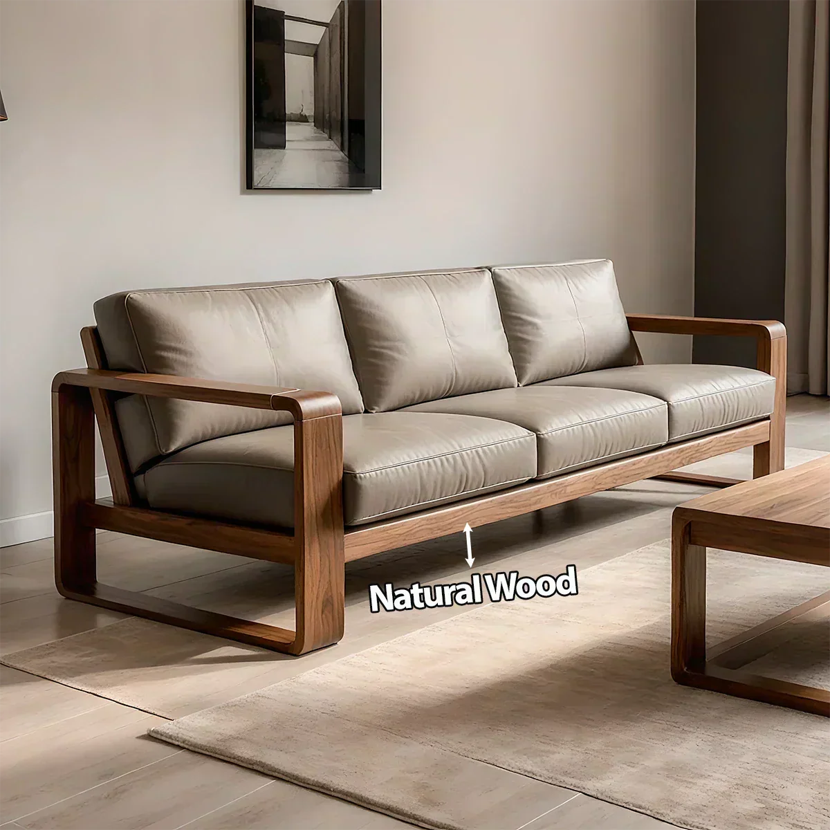 Premium Leather Sofa – Solid Wood Frame, Modern Contemporary Style - Woodenecho