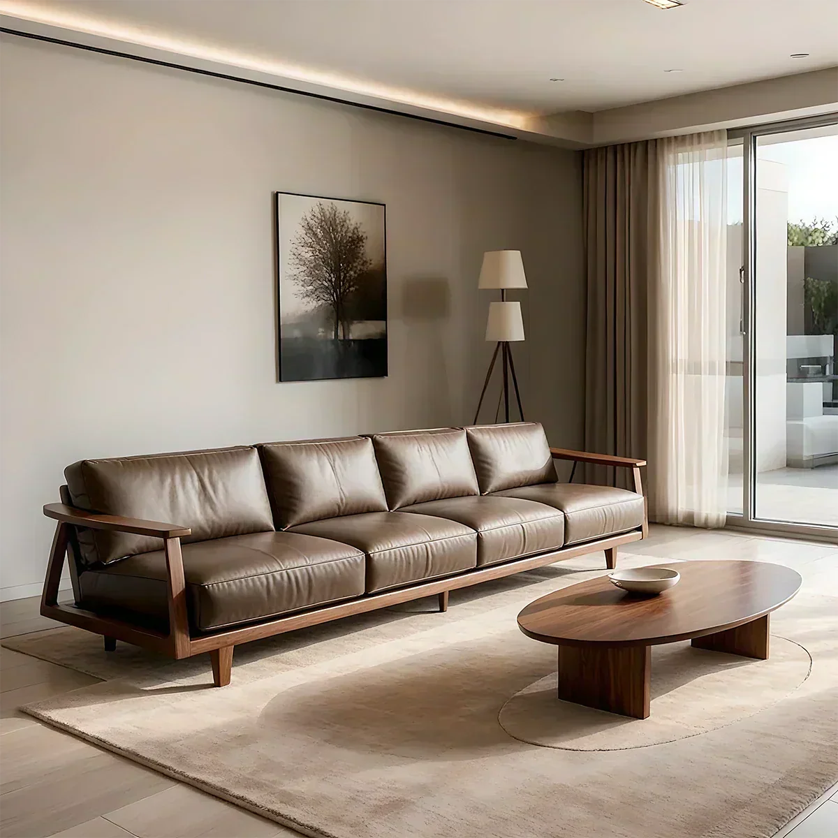 Premium Leather Sofa – Solid Wood Frame, Modern Minimalist Design - Woodenecho