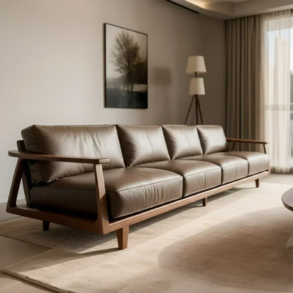 Premium Leather Sofa – Solid Wood Frame, Modern Minimalist Design - Woodenecho