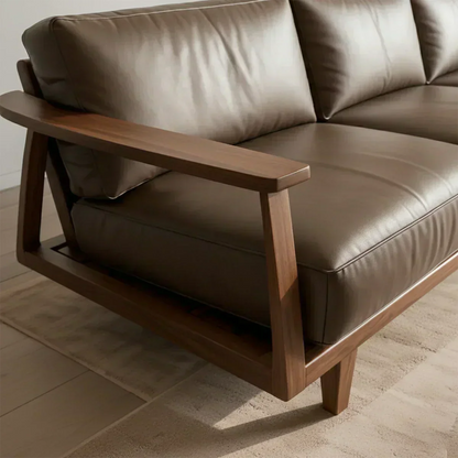 Premium Leather Sofa – Solid Wood Frame, Modern Minimalist Design - Woodenecho