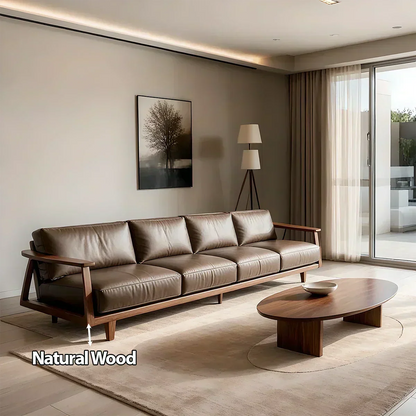 Premium Leather Sofa – Solid Wood Frame, Modern Minimalist Design - Woodenecho