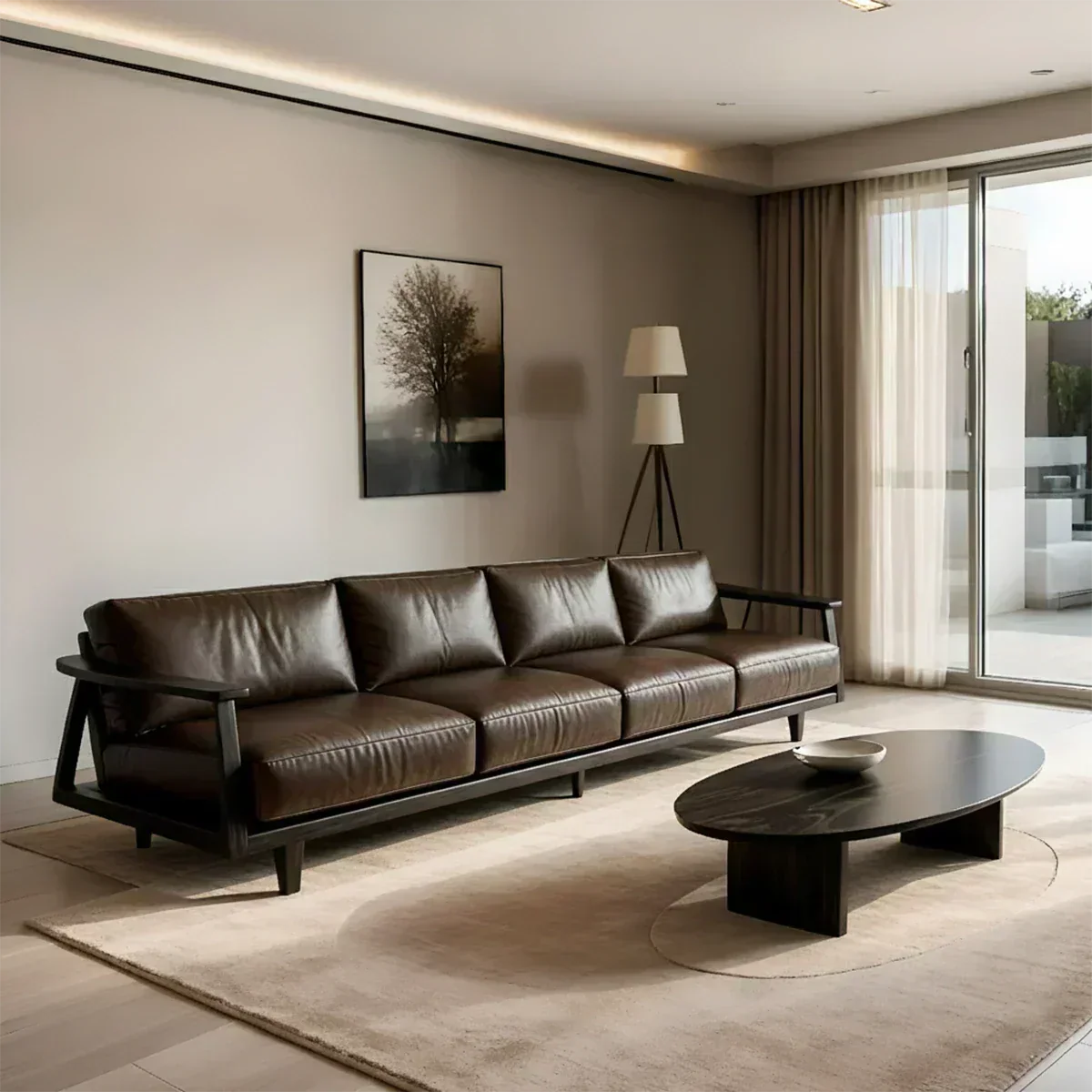 Premium Leather Sofa – Solid Wood Frame, Modern Minimalist Design - Woodenecho