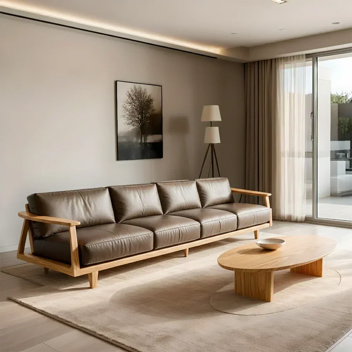 Premium Leather Sofa – Solid Wood Frame, Modern Minimalist Design - Woodenecho