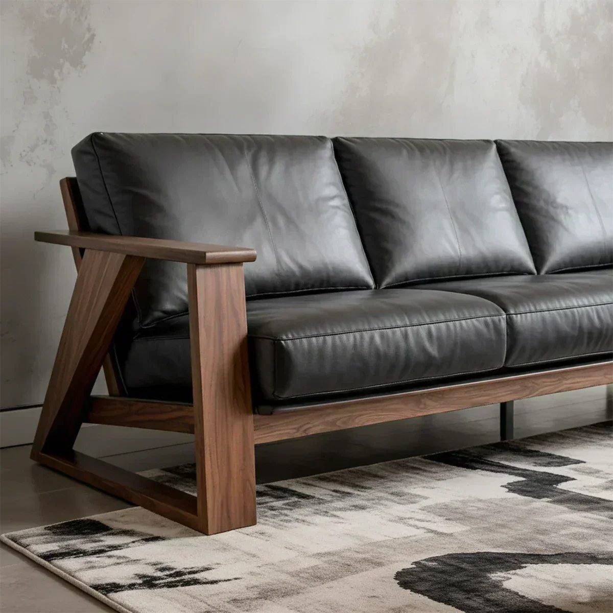Premium Leather Sofa with Modern Z-Frame in Natural Solid Wood - Woodenecho