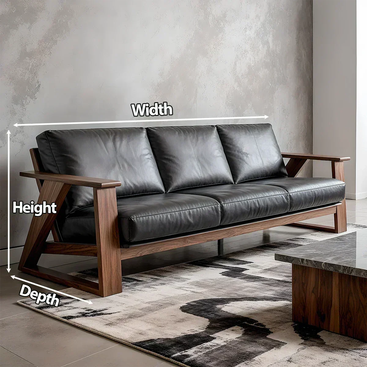 Premium Leather Sofa with Modern Z-Frame in Natural Solid Wood - Woodenecho