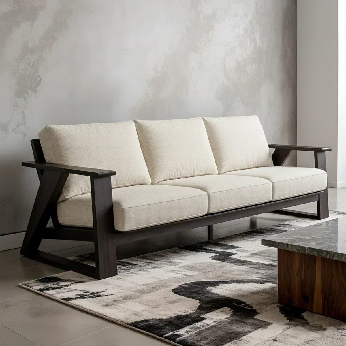 Premium Leather Sofa with Modern Z-Frame in Natural Solid Wood - Woodenecho