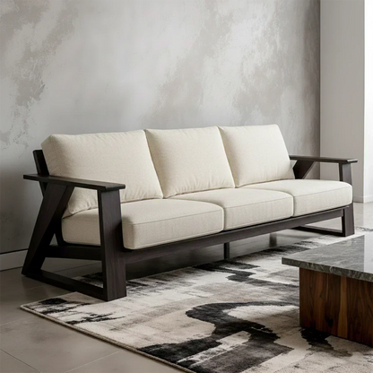 Premium Leather Sofa with Modern Z-Frame in Natural Solid Wood - Woodenecho