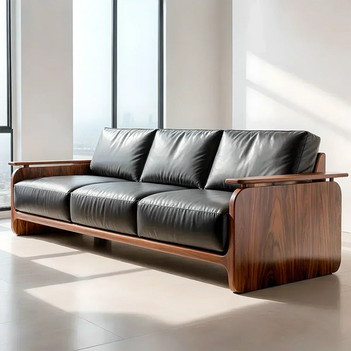 Premium Leather Sofa with Solid Wood Base – Modern Minimalist - Woodenecho