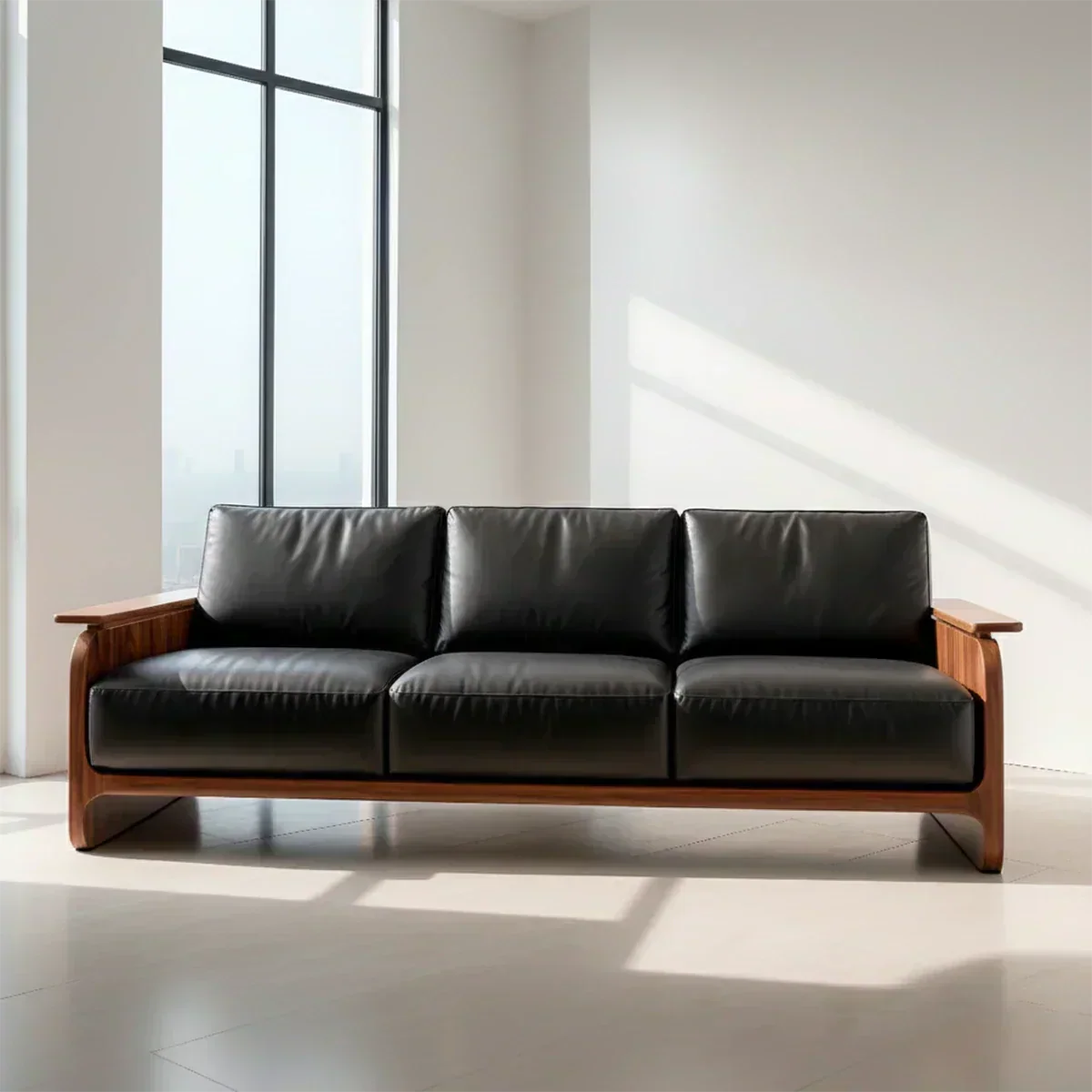 Premium Leather Sofa with Solid Wood Base – Modern Minimalist - Woodenecho