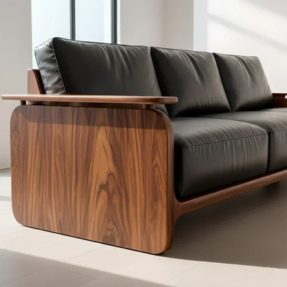 Premium Leather Sofa with Solid Wood Base – Modern Minimalist - Woodenecho