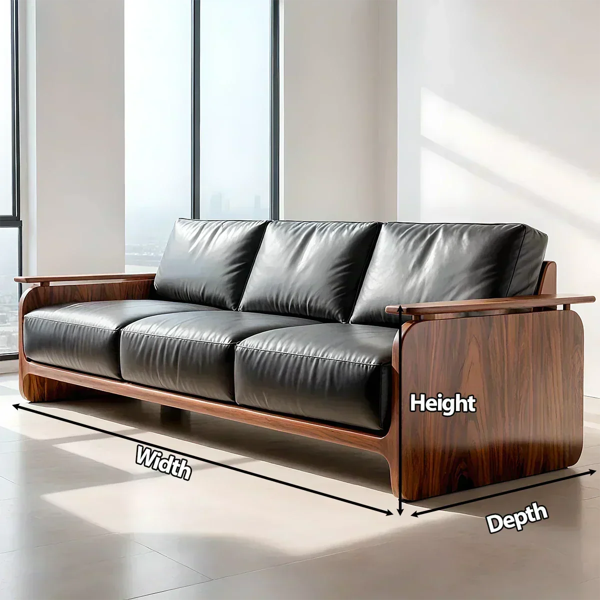 Premium Leather Sofa with Solid Wood Base – Modern Minimalist - Woodenecho