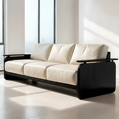 Premium Leather Sofa with Solid Wood Base – Modern Minimalist - Woodenecho