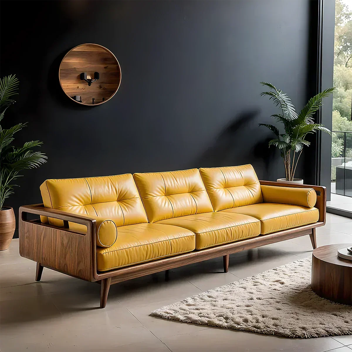 Premium Leather Solid Wood Sofa – Handcrafted Rustic Modern Design - Woodenecho