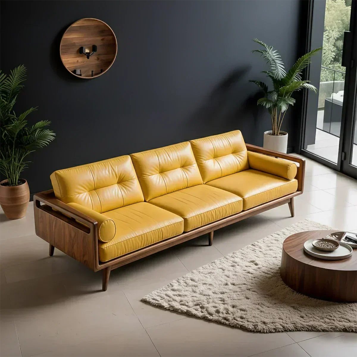 Premium Leather Solid Wood Sofa – Handcrafted Rustic Modern Design - Woodenecho