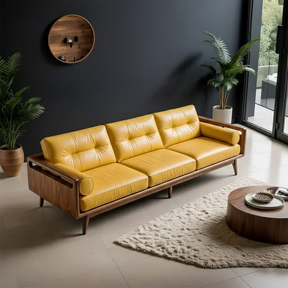 Premium Leather Solid Wood Sofa – Handcrafted Rustic Modern Design - Woodenecho