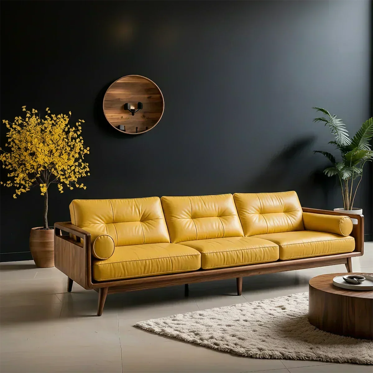 Premium Leather Solid Wood Sofa – Handcrafted Rustic Modern Design - Woodenecho