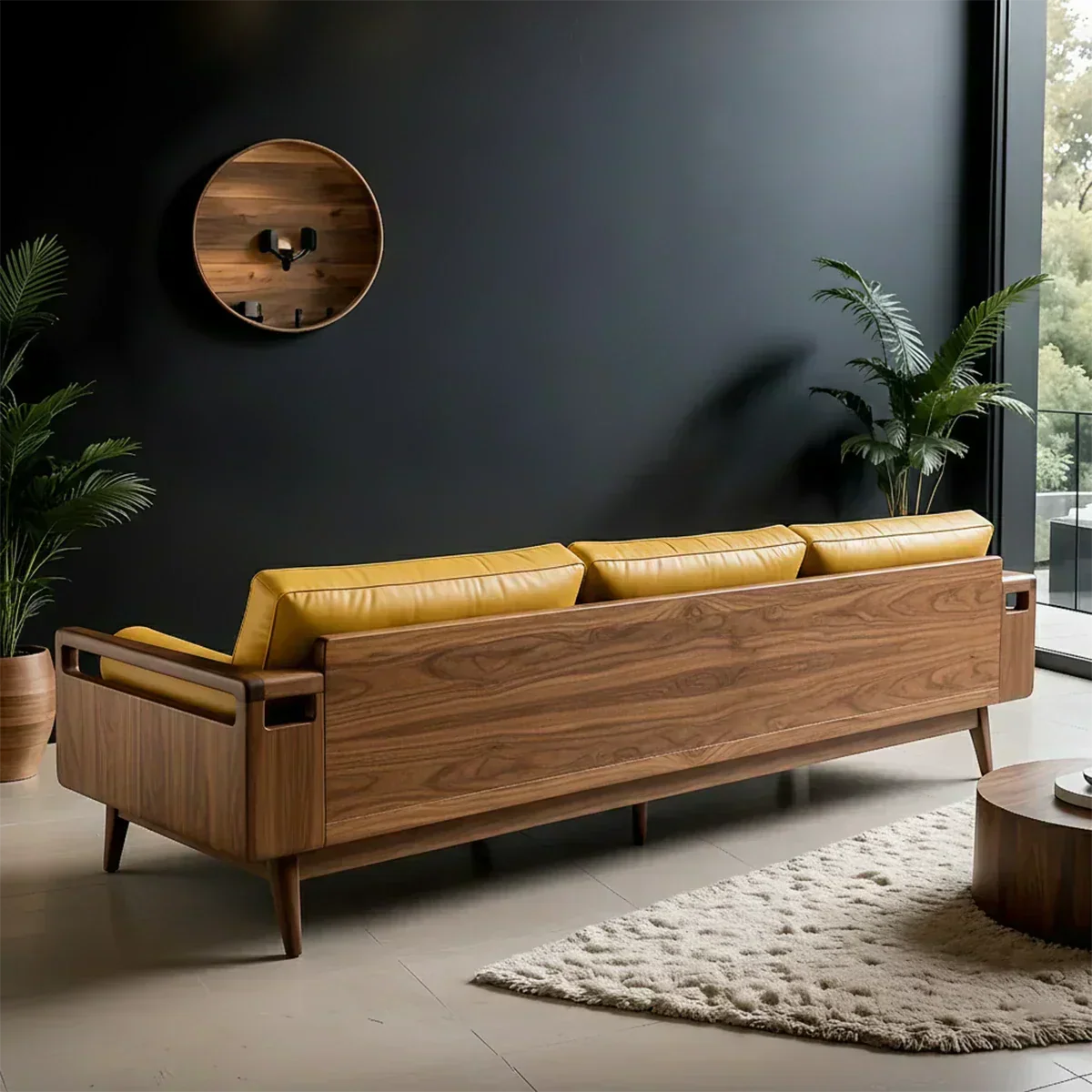 Premium Leather Solid Wood Sofa – Handcrafted Rustic Modern Design - Woodenecho