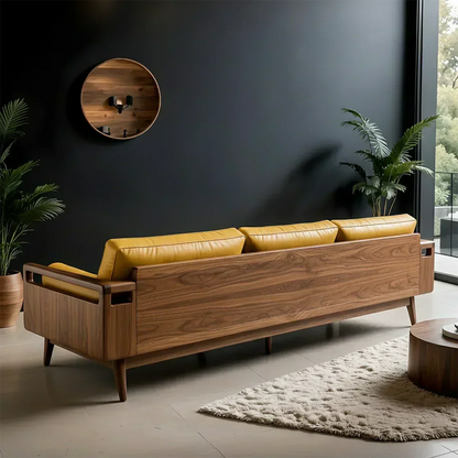Premium Leather Solid Wood Sofa – Handcrafted Rustic Modern Design - Woodenecho
