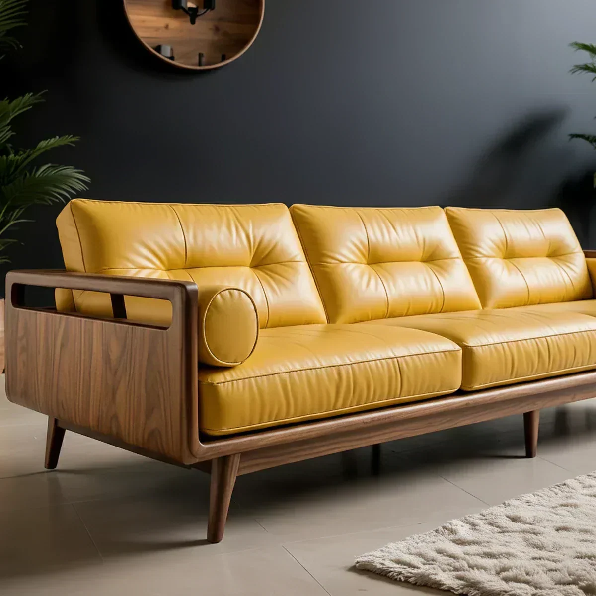 Premium Leather Solid Wood Sofa – Handcrafted Rustic Modern Design - Woodenecho