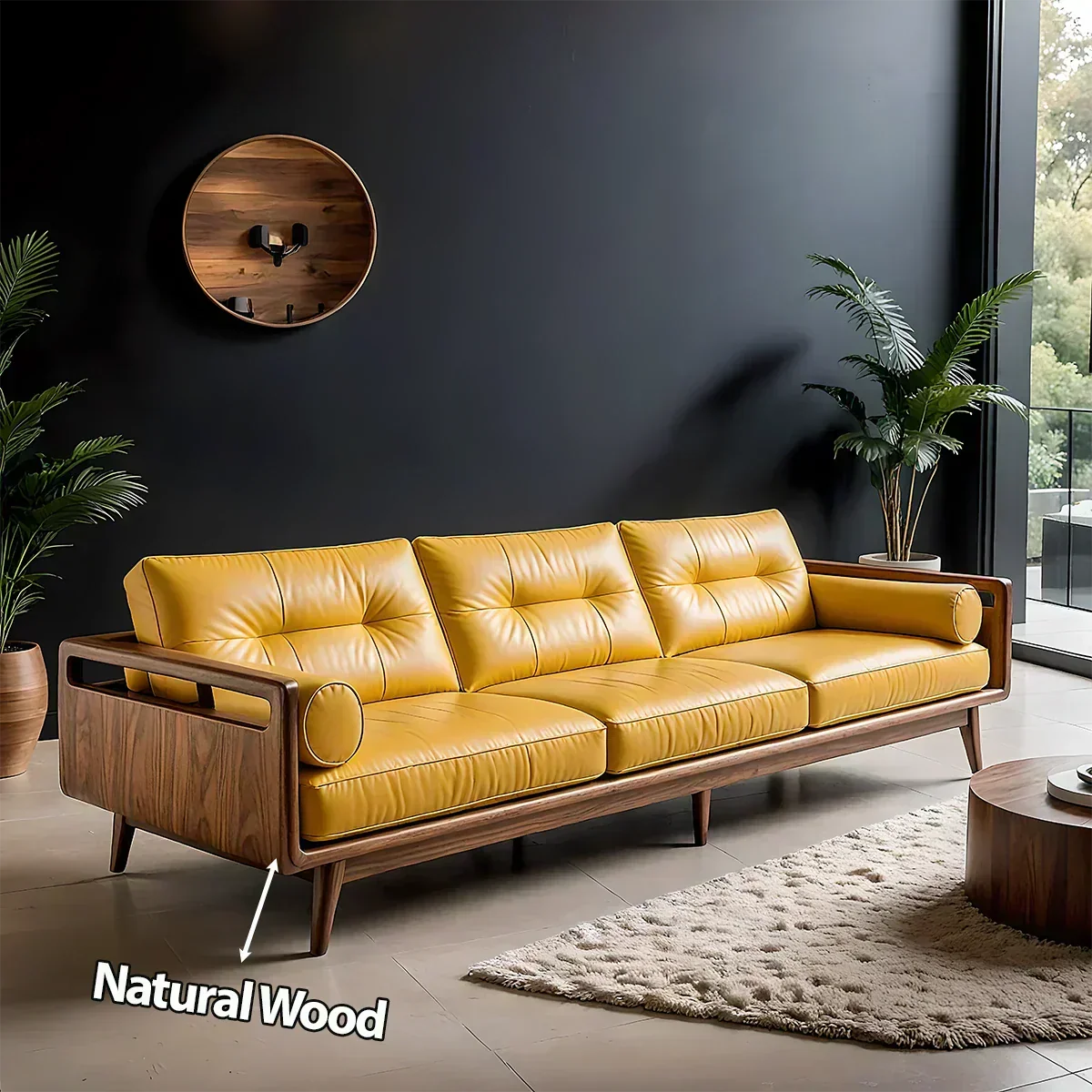 Premium Leather Solid Wood Sofa – Handcrafted Rustic Modern Design - Woodenecho