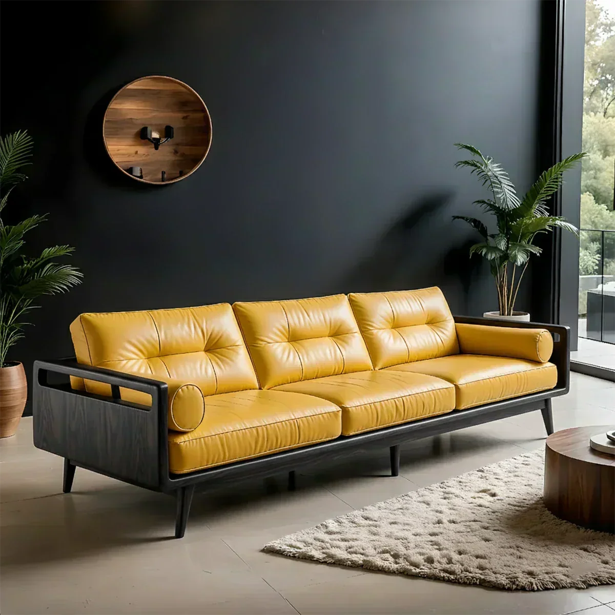 Premium Leather Solid Wood Sofa – Handcrafted Rustic Modern Design - Woodenecho