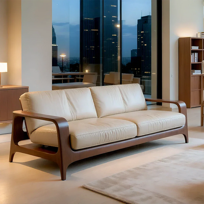 Premium Leather Solid Wood Sofa – Handcrafted Rustic Modern Design - Woodenecho