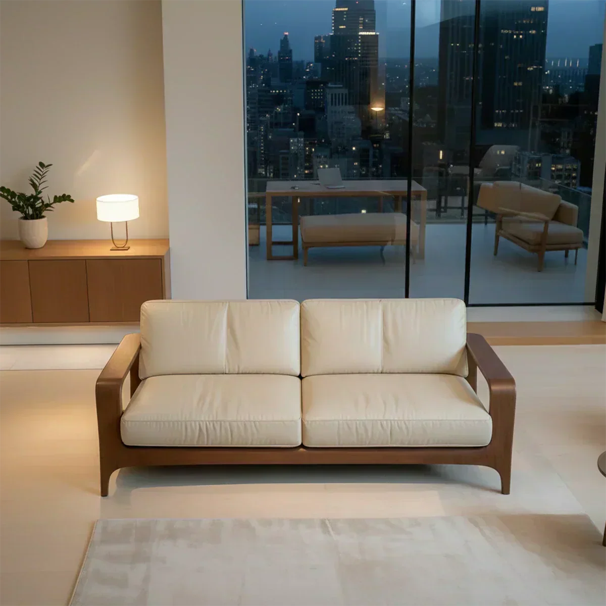 Premium Leather Solid Wood Sofa – Handcrafted Rustic Modern Design - Woodenecho
