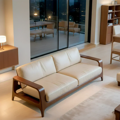 Premium Leather Solid Wood Sofa – Handcrafted Rustic Modern Design - Woodenecho