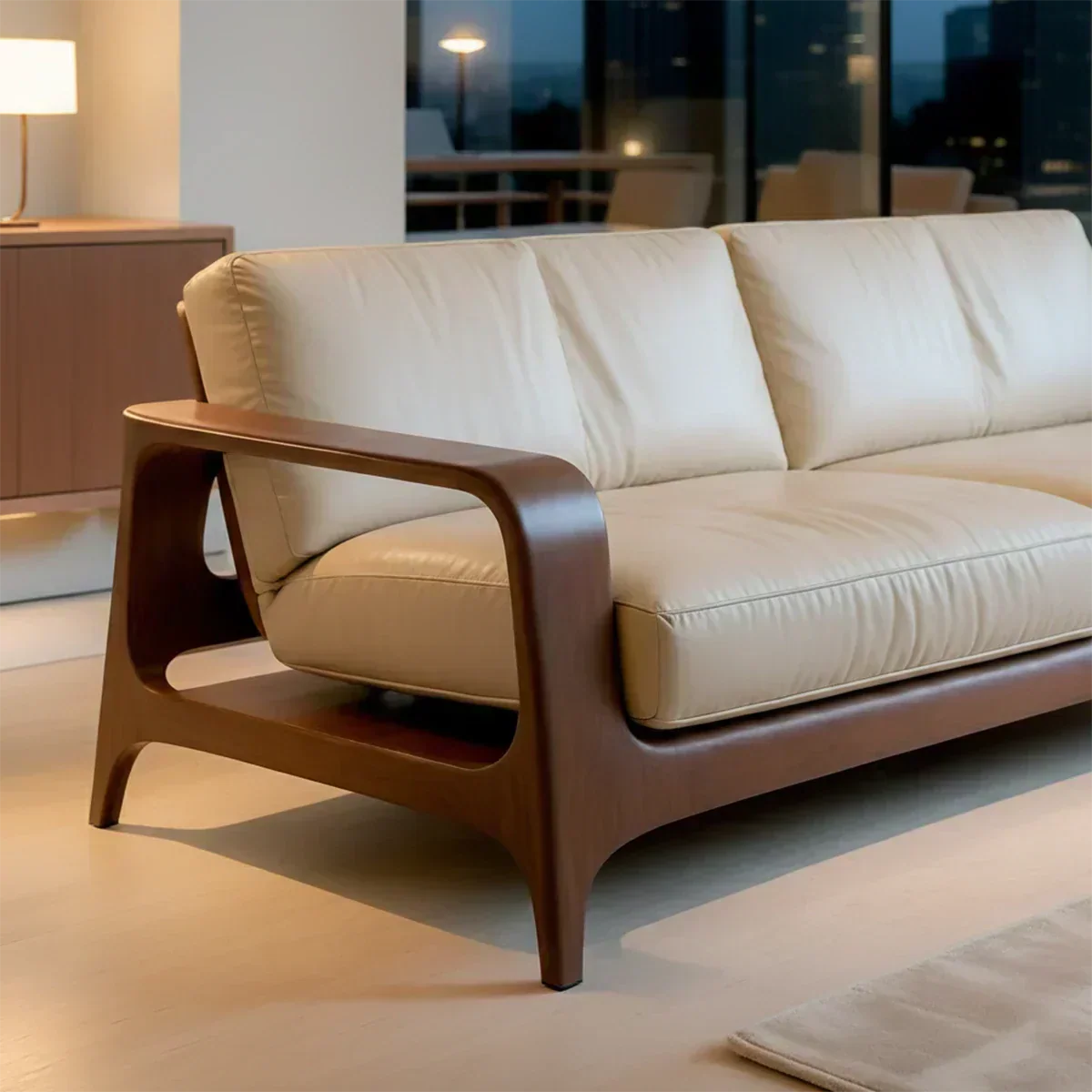 Premium Leather Solid Wood Sofa – Handcrafted Rustic Modern Design - Woodenecho