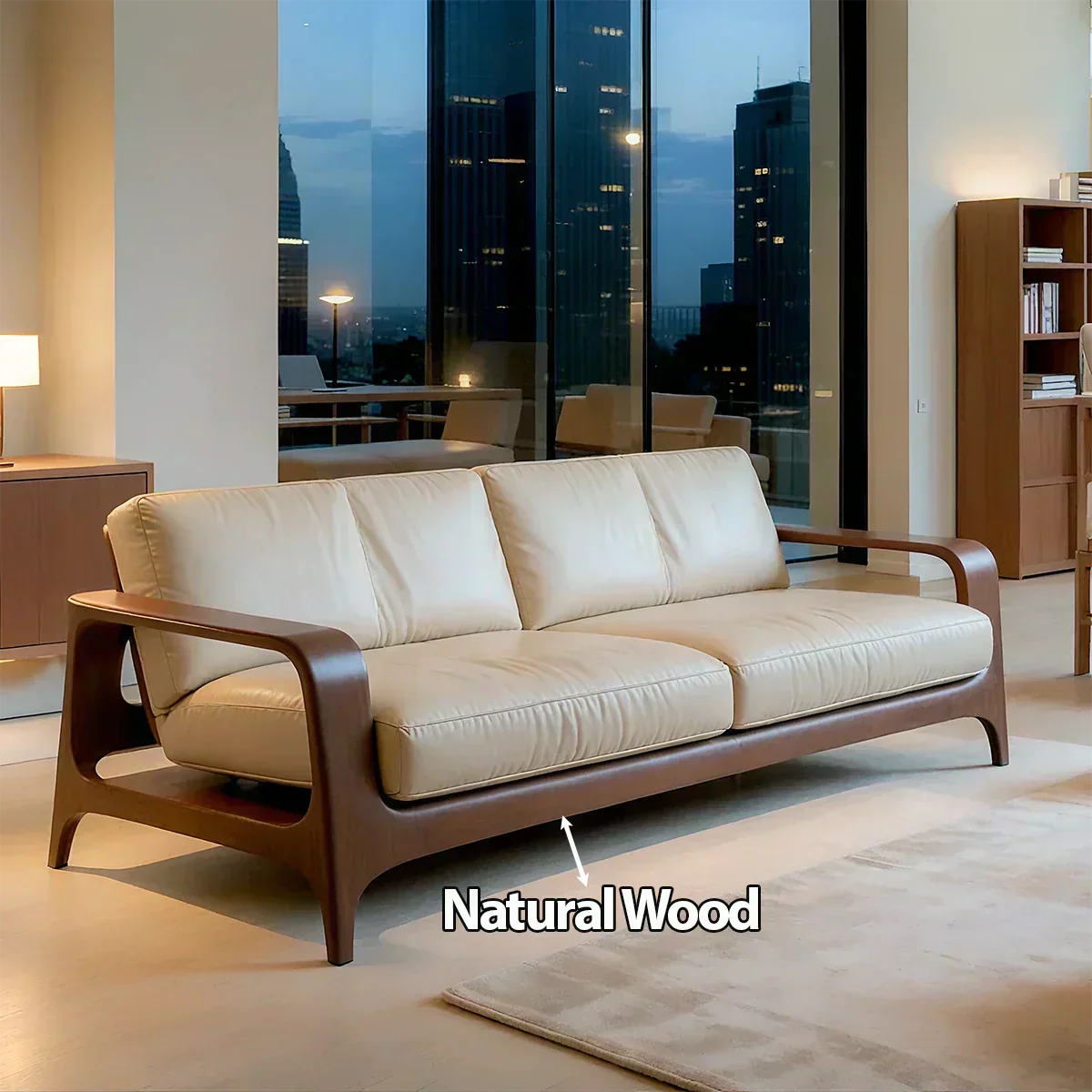 Premium Leather Solid Wood Sofa – Handcrafted Rustic Modern Design - Woodenecho