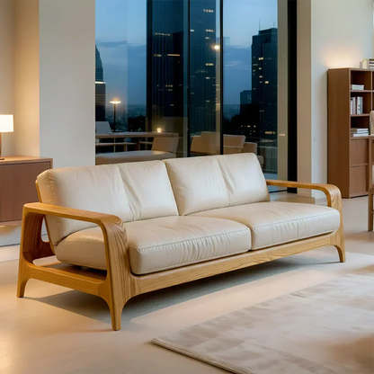 Premium Leather Solid Wood Sofa – Handcrafted Rustic Modern Design - Woodenecho