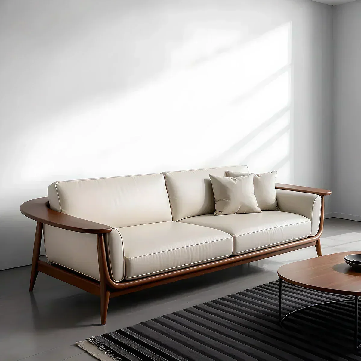Premium Leather Solid Wood Sofa – Modern Minimalist Design - Woodenecho