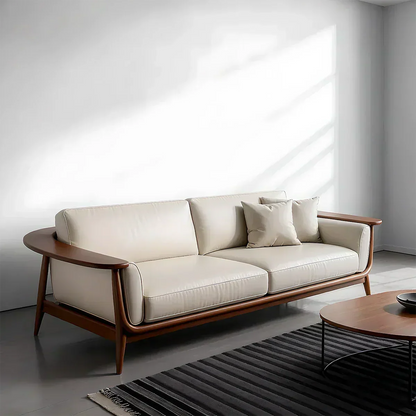 Premium Leather Solid Wood Sofa – Modern Minimalist Design - Woodenecho
