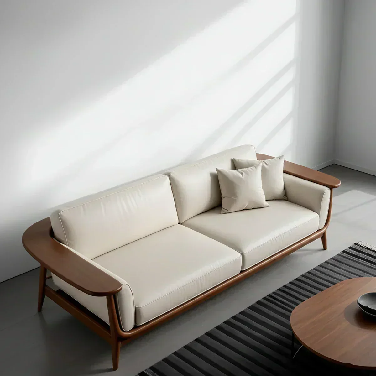 Premium Leather Solid Wood Sofa – Modern Minimalist Design - Woodenecho