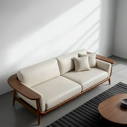 Premium Leather Solid Wood Sofa – Modern Minimalist Design - Woodenecho