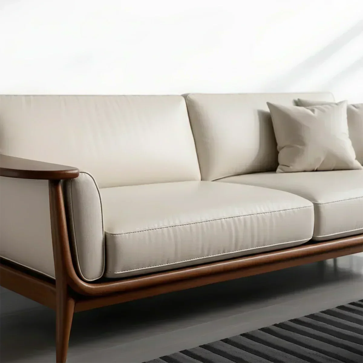 Premium Leather Solid Wood Sofa – Modern Minimalist Design - Woodenecho