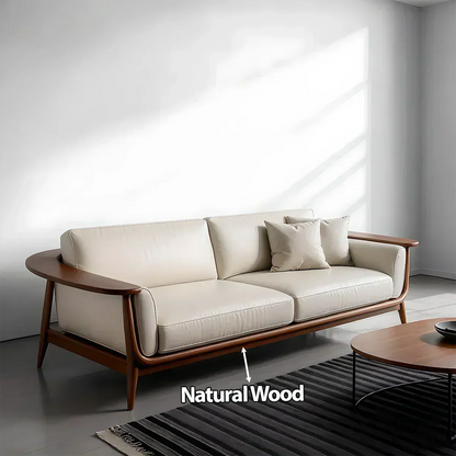 Premium Leather Solid Wood Sofa – Modern Minimalist Design - Woodenecho