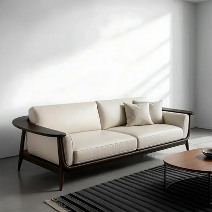 Premium Leather Solid Wood Sofa – Modern Minimalist Design - Woodenecho