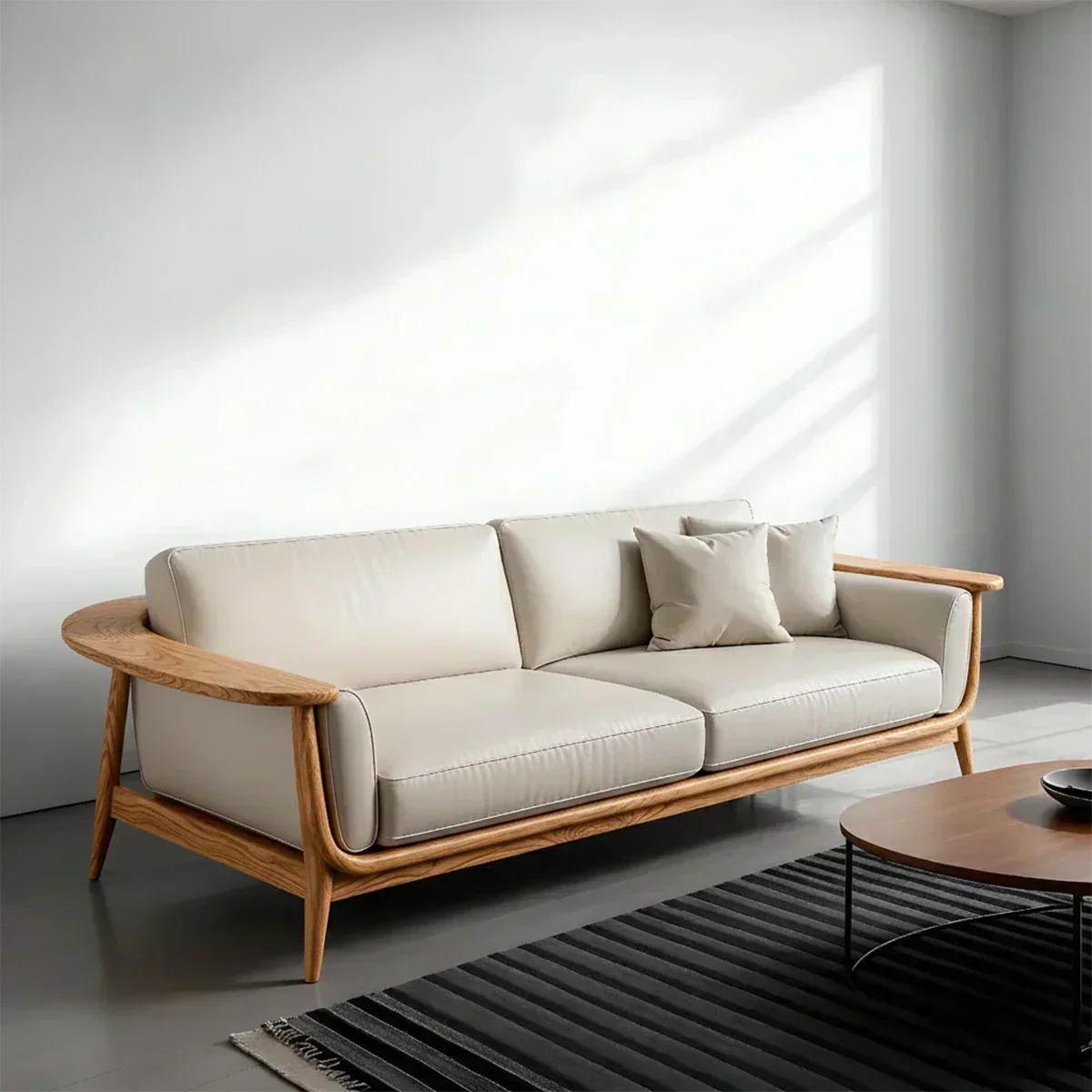 Premium Leather Solid Wood Sofa – Modern Minimalist Design - Woodenecho