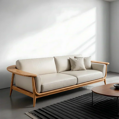 Premium Leather Solid Wood Sofa – Modern Minimalist Design - Woodenecho